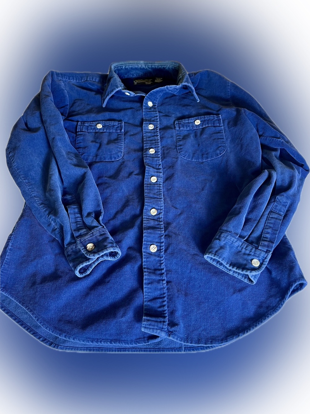 Vintage 90s Sears Sportswear Navy Blue Corduroy Button Down Shirt M Retro Indie